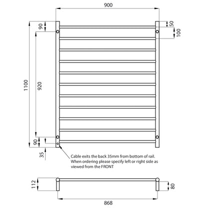 Radiant Polished Chrome 900 x 1100mm Round HEATED Towel Rail LEFT