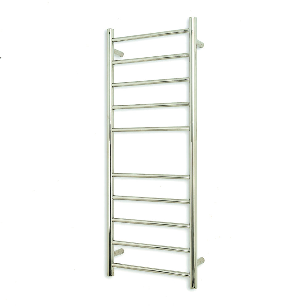 Radiant Low Voltage Polished 430 x 1100mm Round HEATED Towel Rail RIGHT