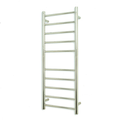 Radiant Low Voltage Polished 430 x 1100mm Round HEATED Towel Rail LEFT