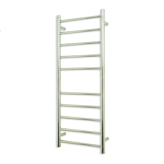 Radiant Low Voltage Polished 430 x 1100mm Round HEATED Towel Rail LEFT