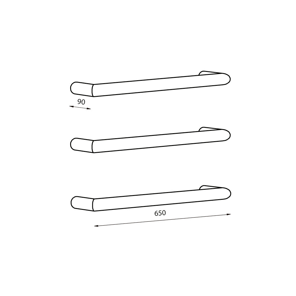 Radiant Warm Brushed Nickel 650mm NON-HEATED Round Single Bar Towel Rail