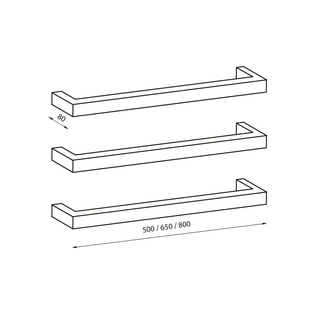 Radiant Mirror Polished 650mm NON-HEATED Square Single Bar Towel Rail