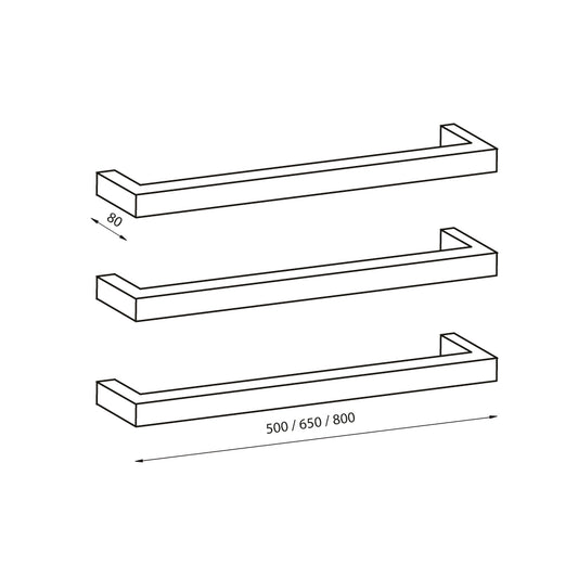 Radiant Mirror Polished 650mm NON-HEATED Square Single Bar Towel Rail