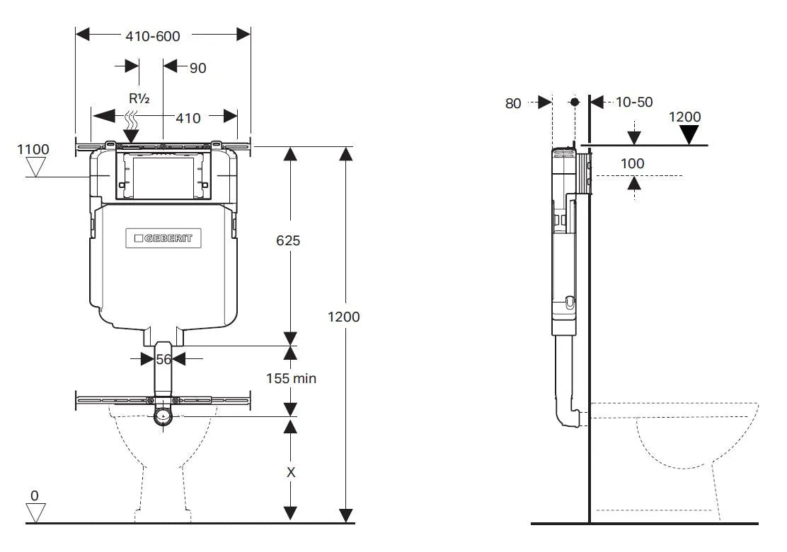 Geberit Frameless In-wall Cistern for wall faced floor pan 109.795.00.1