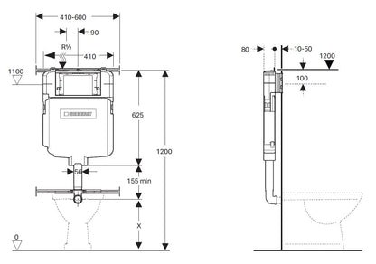 Geberit Frameless In-wall Cistern for wall faced floor pan 109.795.00.1