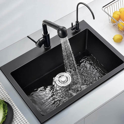 760mm Black Single Bowl Kitchen Sink - Granite