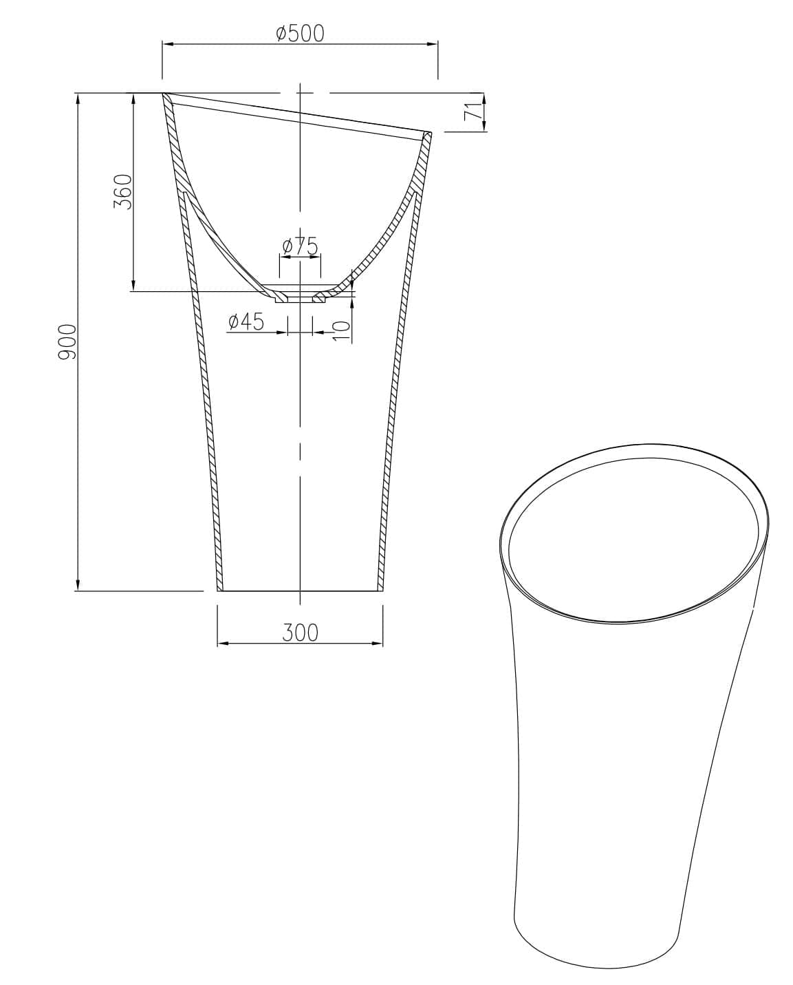500mm Pietra Bianca - Speaker Freestanding Basins