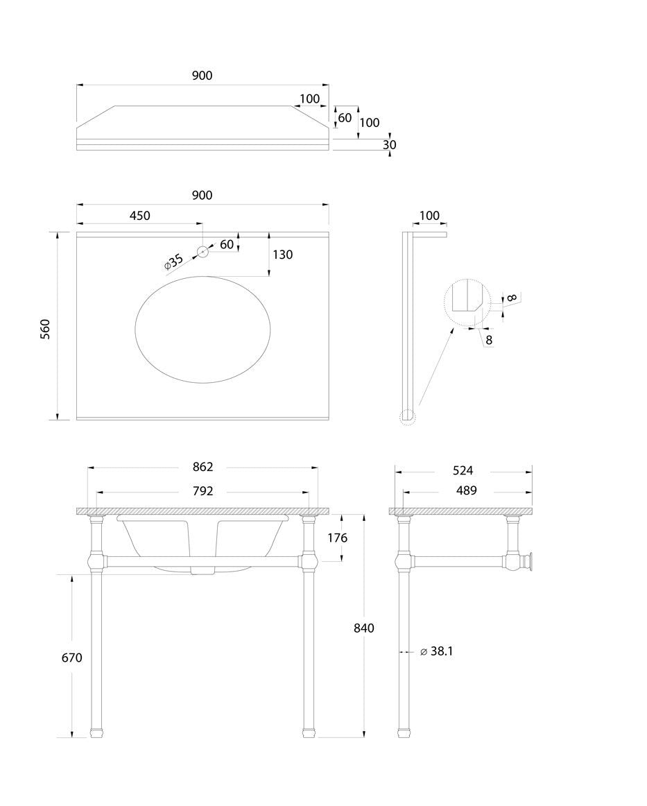 Mayer Brushed Nickel Basin Stand to suit 90x55 Top