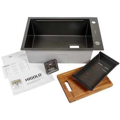 680mm Gun Metal Single Bowl Workstation Kitchen Sink - Slide Lip - Nano Coated Stainless Steel - Anti-Scratch