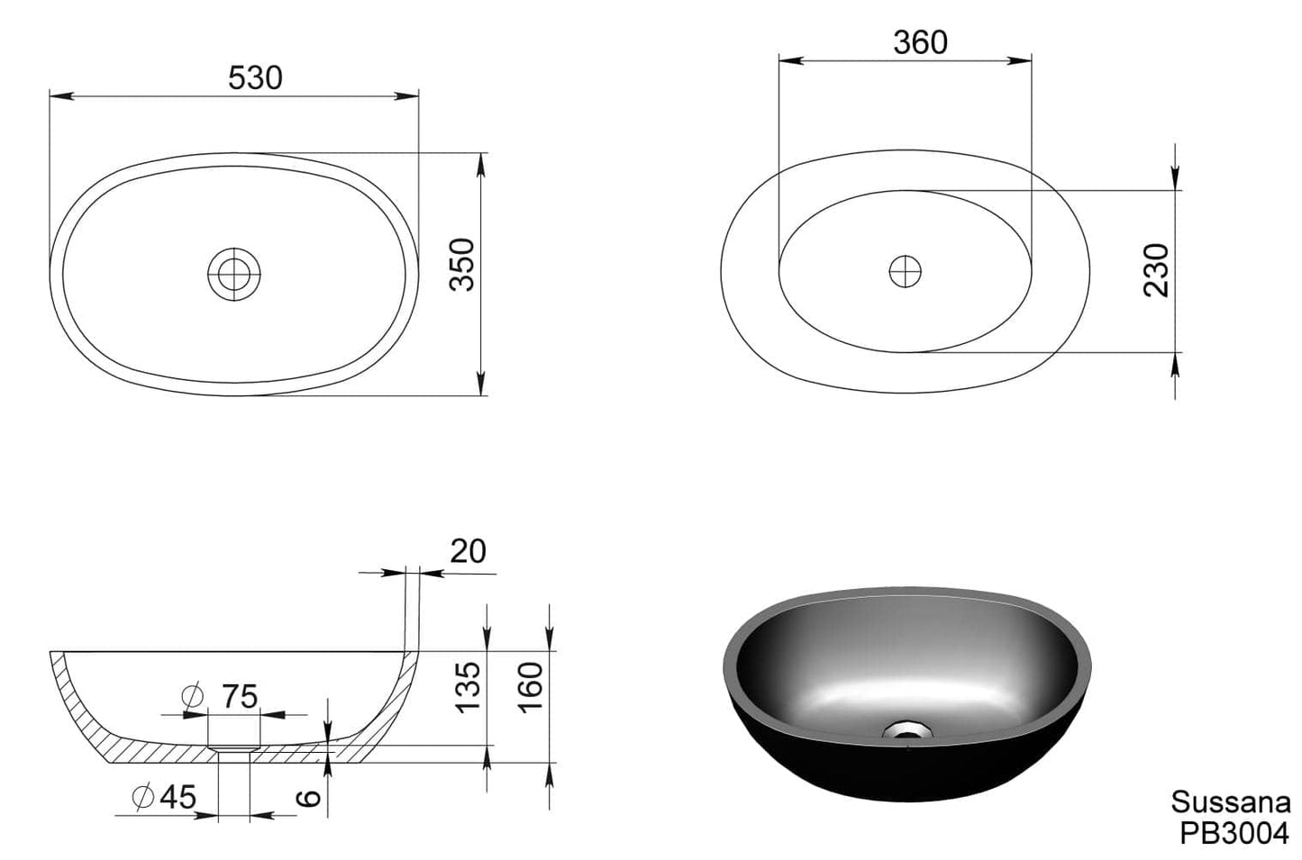 530mm Pietra Bianca - Sussana Above Counter Basins