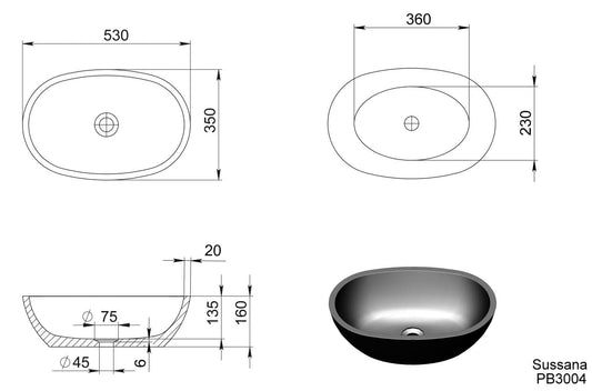 530mm Pietra Bianca - Sussana Above Counter Basins