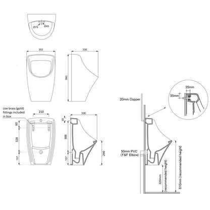 Teide Ceramic Urinal - Back Inlet