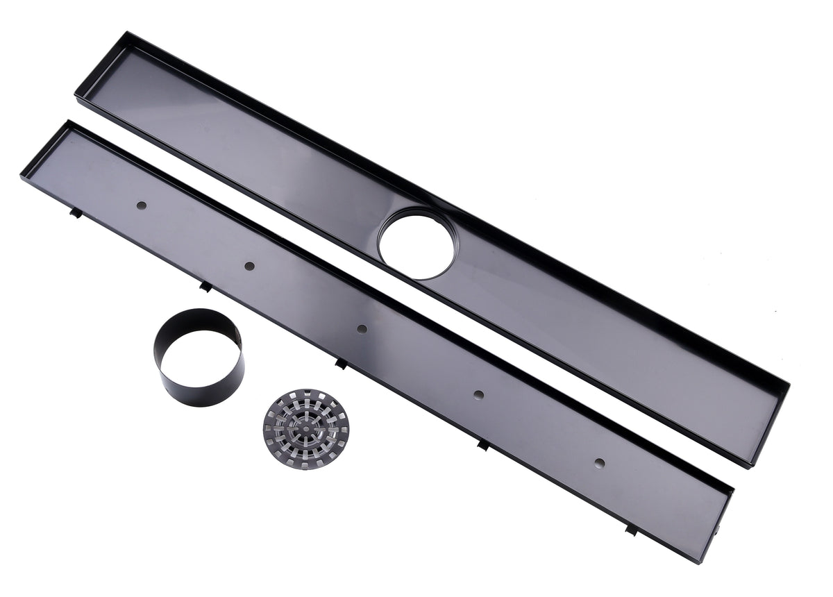 1000mm Gun Metal Tile Insertl Floor Waste - Center Cut
