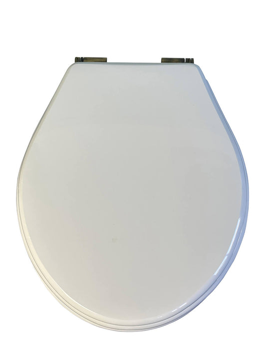 Claremont White Soft Close Toilet Seat â€“ Antique Brass Hinges