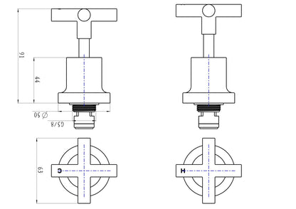 Tre Cross Handle Wall Top Assemblies - Chrome