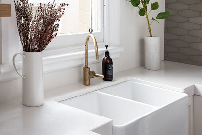Novi 85x46 Double Bowl Fireclay Butler Sink - Gloss White