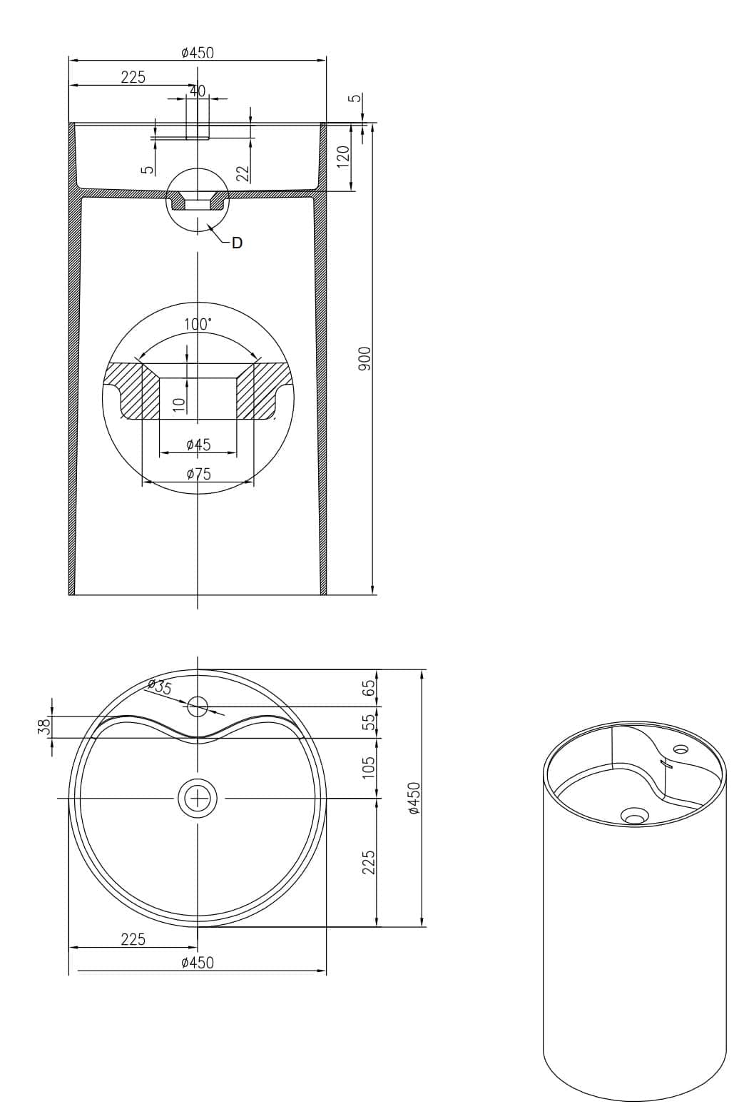 450mm Pietra Bianca - Union Freestanding Basins