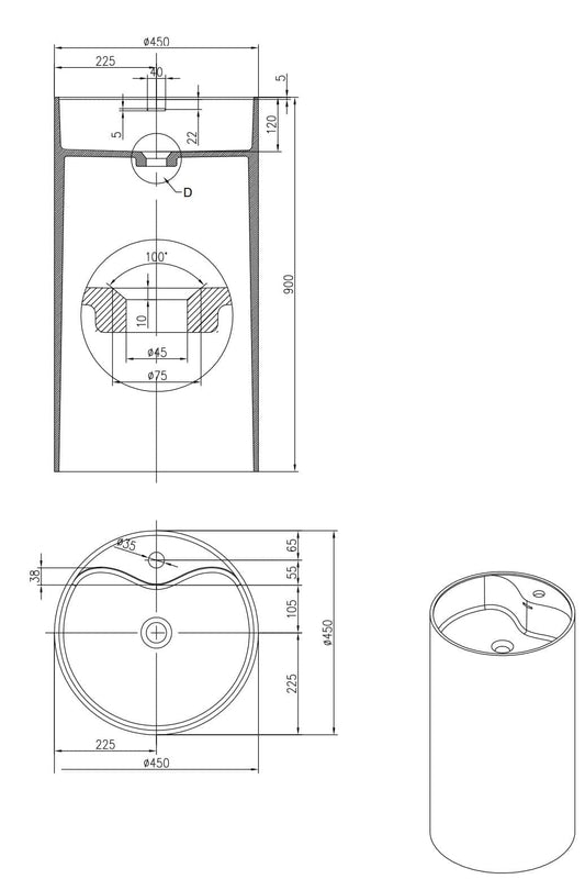 450mm Pietra Bianca - Union Freestanding Basins
