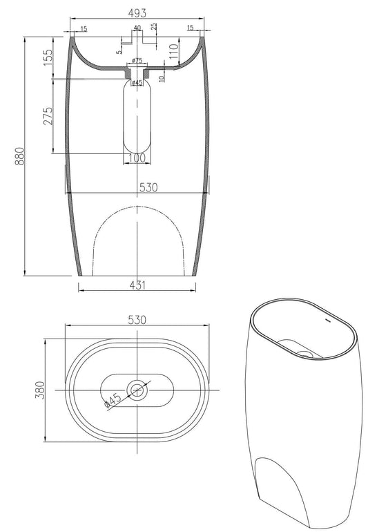 530mm Pietra Bianca - Unique Freestanding Basins