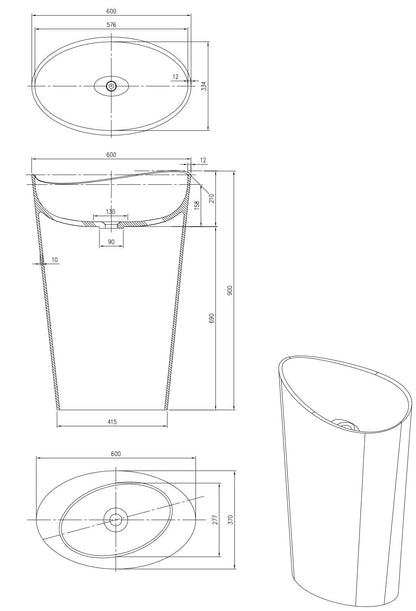 600mm Pietra Bianca - Wave Freestanding Basins