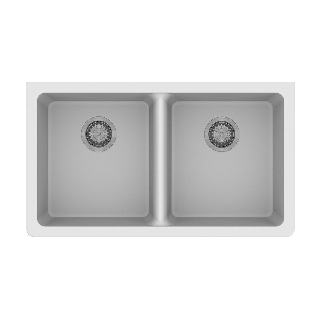 White Arete Stone Granite Double Bowl Stone Kitchen Sink 838*476*241mm