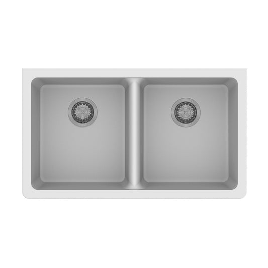 White Arete Stone Granite Double Bowl Stone Kitchen Sink 838*476*241mm