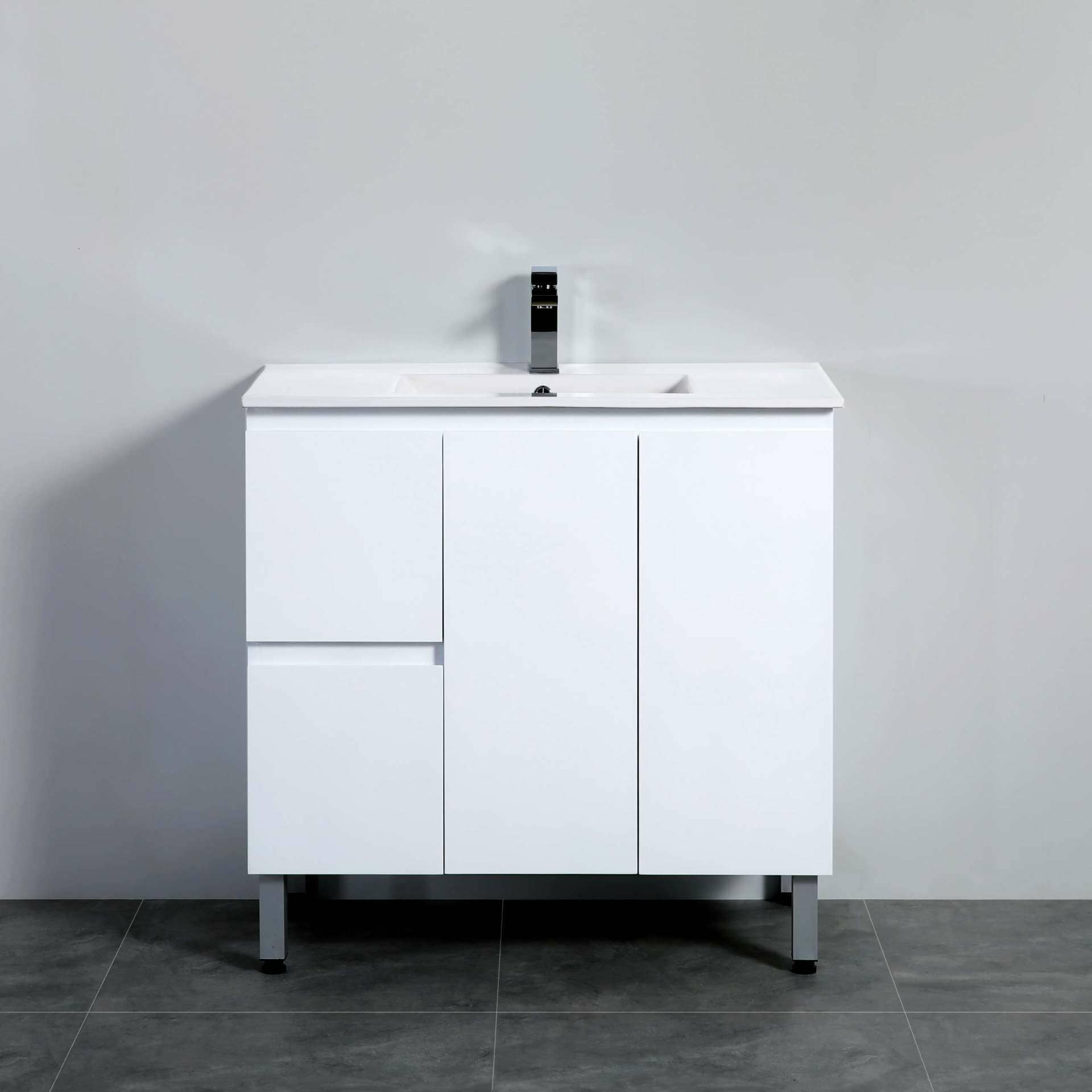 Whitehaven PVC Waterproof Freestanding/Floor Vanity With Cermaic Top - Left Hand Drawers - 900mm | BXV900L