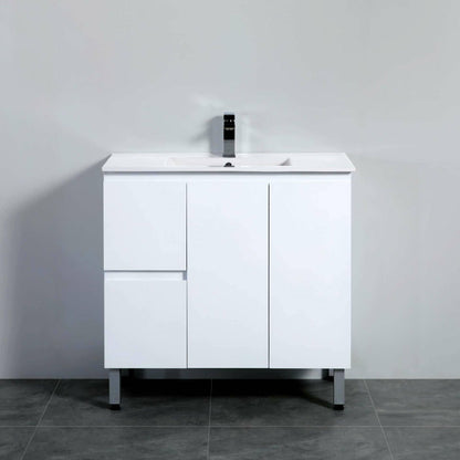Whitehaven PVC Waterproof Freestanding/Floor Vanity With Cermaic Top - Left Hand Drawers - 900mm | BXV900L