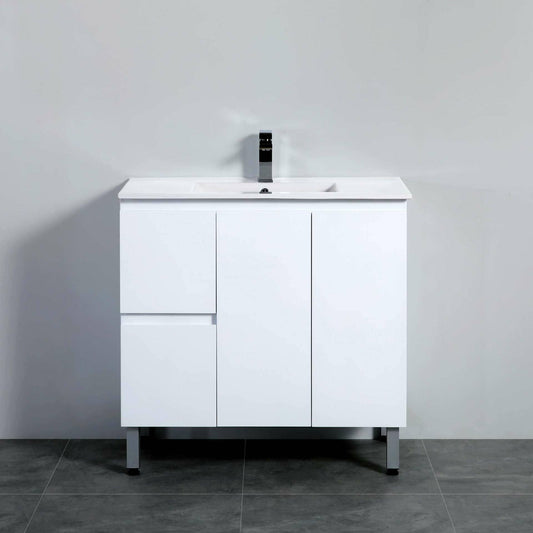 Whitehaven PVC Waterproof Freestanding/Floor Vanity With Cermaic Top - Left Hand Drawers - 900mm | BXV900L