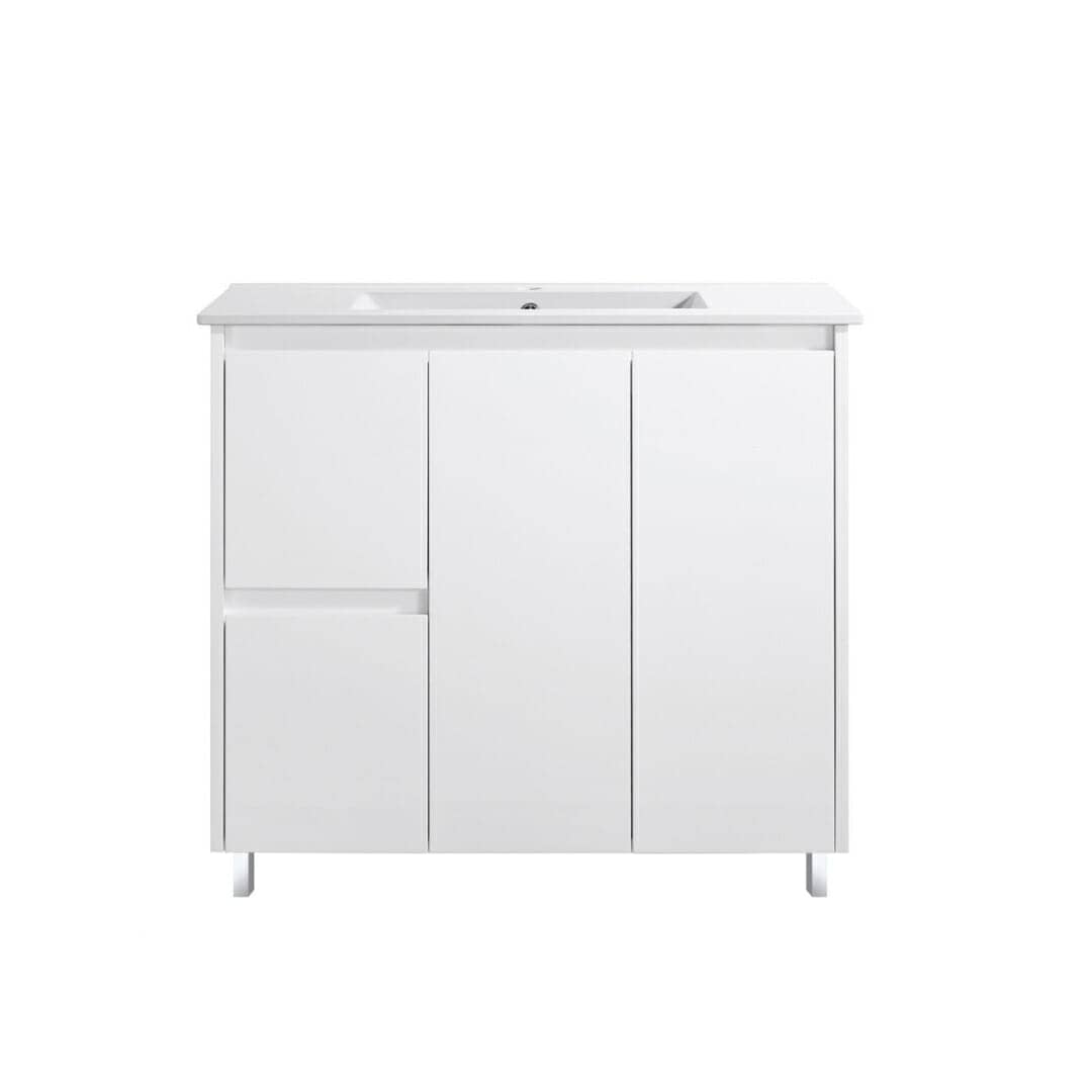 Whitehaven PVC Waterproof Freestanding/Floor Vanity With Cermaic Top - Left Hand Drawers - 900mm | BXV900L