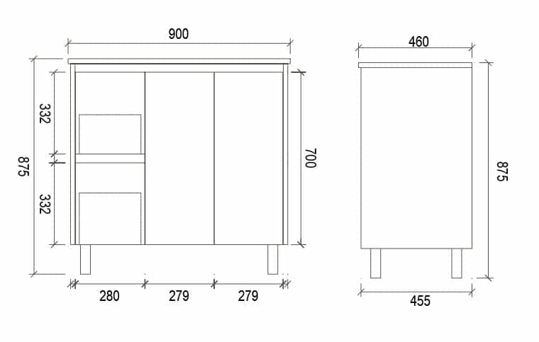 Whitehaven PVC Waterproof Freestanding/Floor Vanity With Cermaic Top - Left Hand Drawers - 900mm | BXV900L