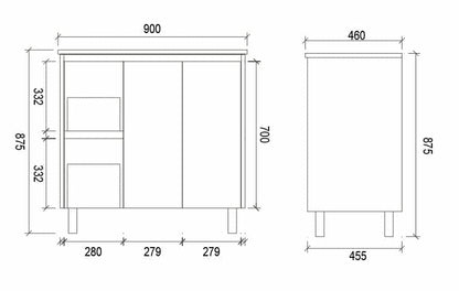 Whitehaven PVC Waterproof Freestanding/Floor Vanity With Cermaic Top - Left Hand Drawers - 900mm | BXV900L